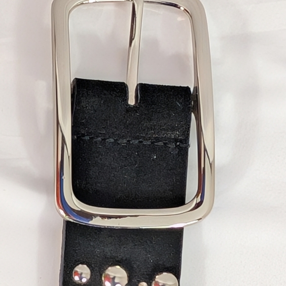 Genuine Suede Leather Studded Black Belt with Rhinestones Size Large (42") - Picture 5 of 11